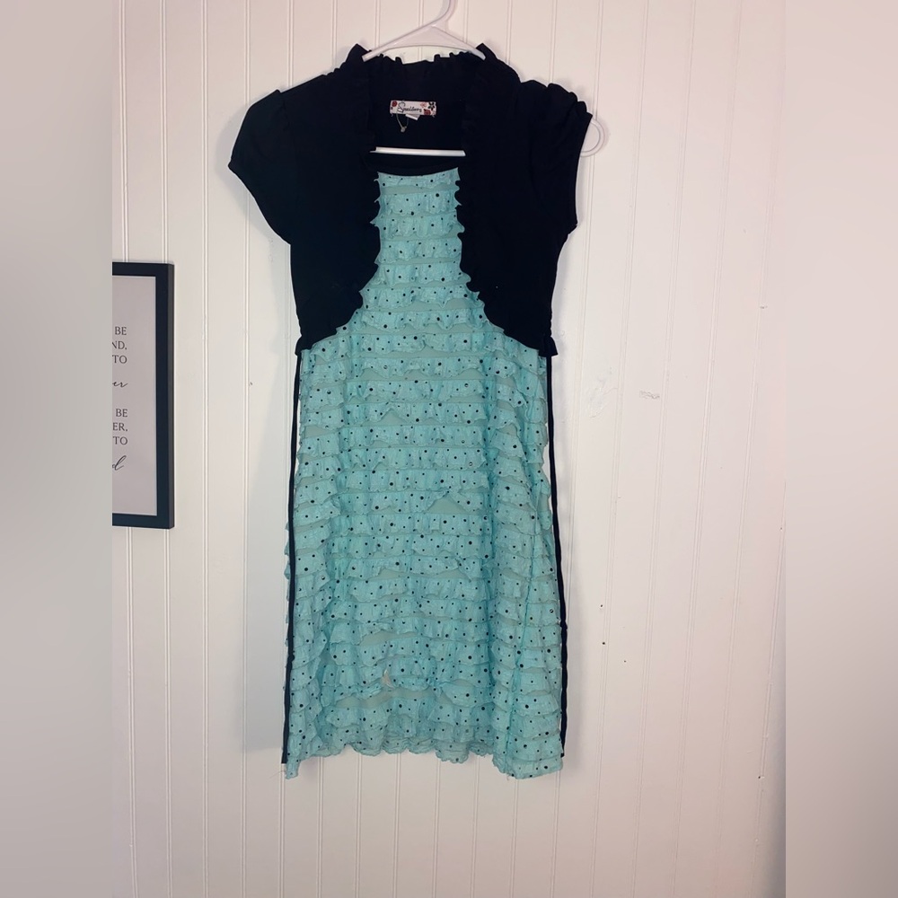 Speechless Cyan and Black Polka Dot Dress